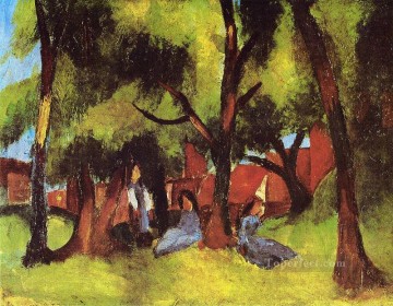 オーガスト・マッケ Painting - オーガスト・マッケの太陽の木の下にいる子供たち